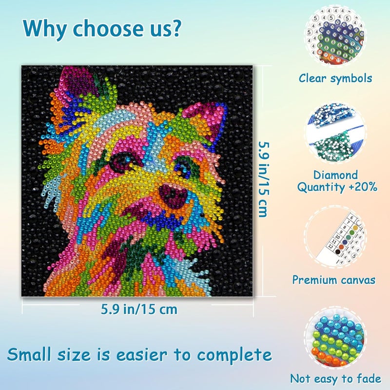 UiSdfuy Diamond Art Kits for Kids,Arts & Crafts Ages 8 9 10 11 12,Diamond Art for Kids,Gem Art 3 Pack Diamond Painting 6" X 6" (3-Dog) - Image 2